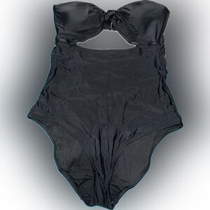 Women’s Aerie Black Front Tie Bandeau One Piece Swimsuit - Medium